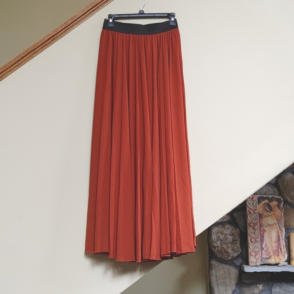 Rust Orange Flowy Maxi Skirt